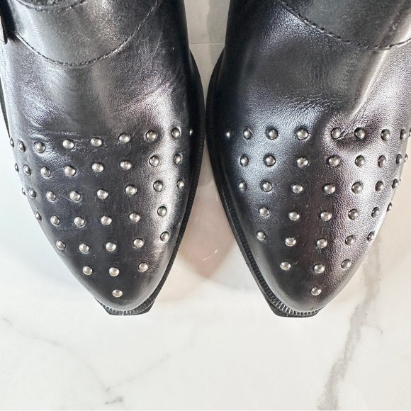 GEOX Italian Leather Western Ankle Boots 7.5 Studded Black LOVAI Low - Picture 4 of 7